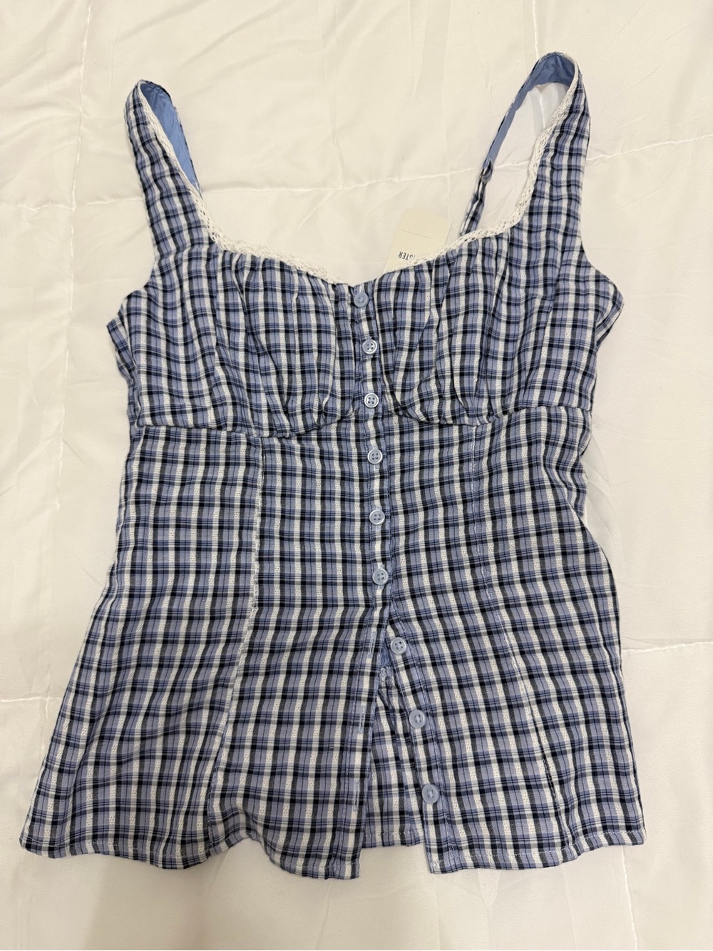 Blue Plaid Button-Front Tank Top